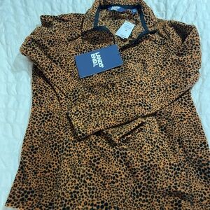 Lands' End Leopard-Print Quarter Zip Fleece in Orange and Black